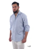 Camisa Puro Lino Mil Rayas Azul