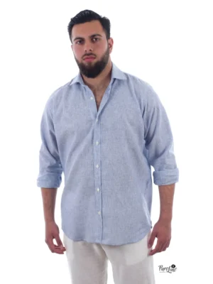 Camisa Lino Algodón Mil Rayas Azul