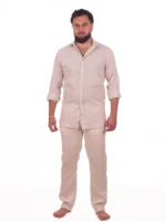 Camisa Puro Lino Mil Rayas Camel