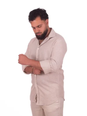Camisa Puro Lino Mil Rayas Camel