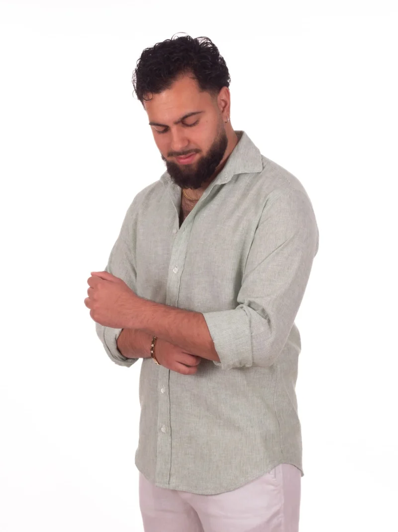 Camisa Puro Lino Mil Rayas Verde