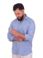 Camisa Puro Lino Azul Melange