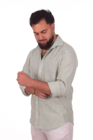Camisa Lino Algodón Mil Rayas Verde