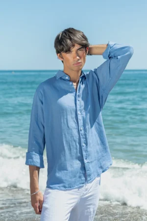 04 Camisa Puro Lino Premium Azul