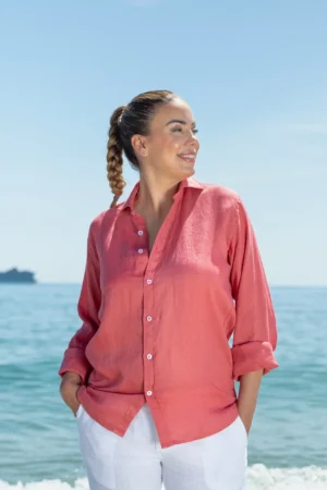 12 Camisa Puro Lino Premium Coral Mujer
