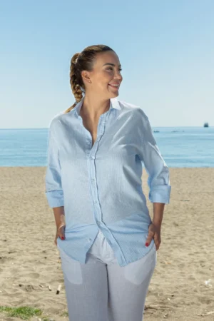 Camisa Lino Algodón Kodac Celeste Mujer