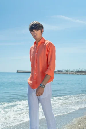 07 Camisa Puro Lino Premium Papaya