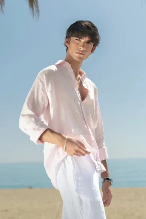 02 Camisa Puro Lino Premium Rosa