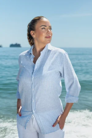 Camisa Lino Algodón Safa Azul Mujer