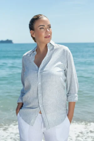 Camisa Lino Algodón Safa Kaki Mujer