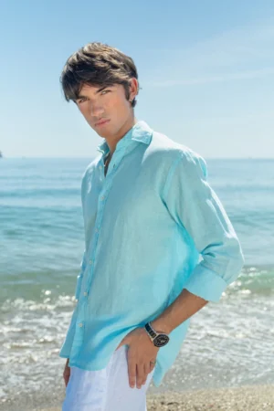 13 Camisa Puro Lino Premium Verde Agua
