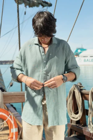 09 Camisa Puro Lino Premium Verde Musgo