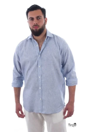 Camisa Lino Algodón Mil Rayas Azul