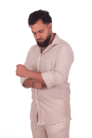 Camisa Lino Algodón Mil Rayas Camel
